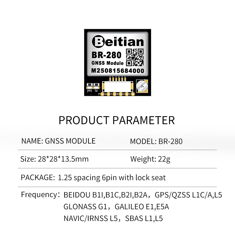 Beitian BR-280 dual-frequency multi-mode single Beidou GPS sub-meter GNSS positioning module with compass Beitian BR-280 dual-frequency multi-mode single Beidou GPS sub-meter GNSS positioning module with compass